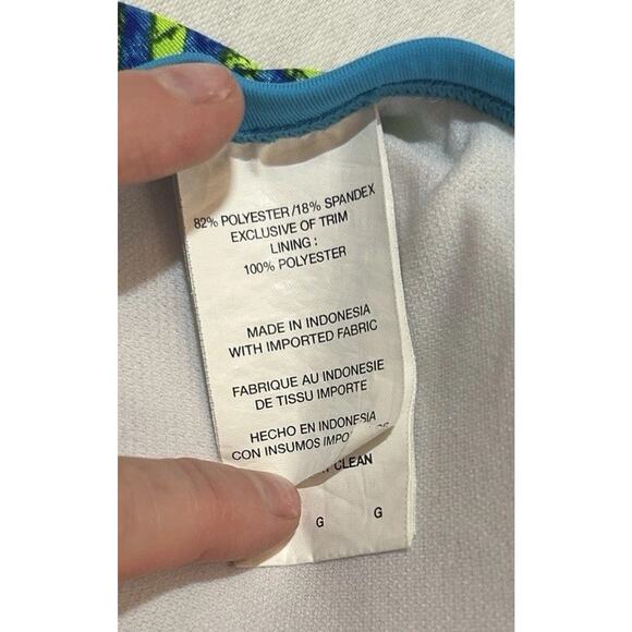 Nike One Piece‎ Swimsuit Neon Green & Blue Print Girls Size 14 Floral Geometric - Picture 7 of 11